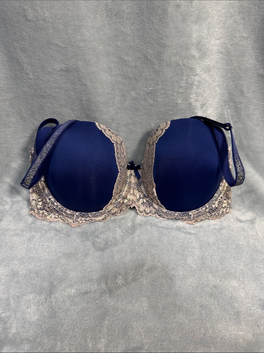 Victoria's Secret Navy Push-Up Bra with Cream Lace